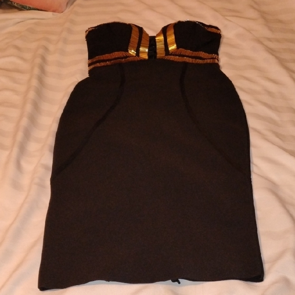 Fashion Nova Women's Black/Gold Strapless Midi Dress, Size: S, NWT
